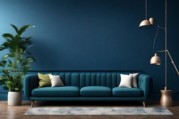 modern living room with sofa and blue wall