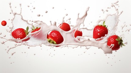 Milk Splash with Strawberry on White Background

