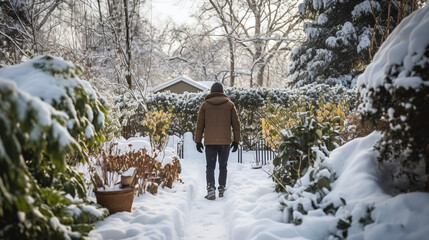 Person walking slowly on an icy path