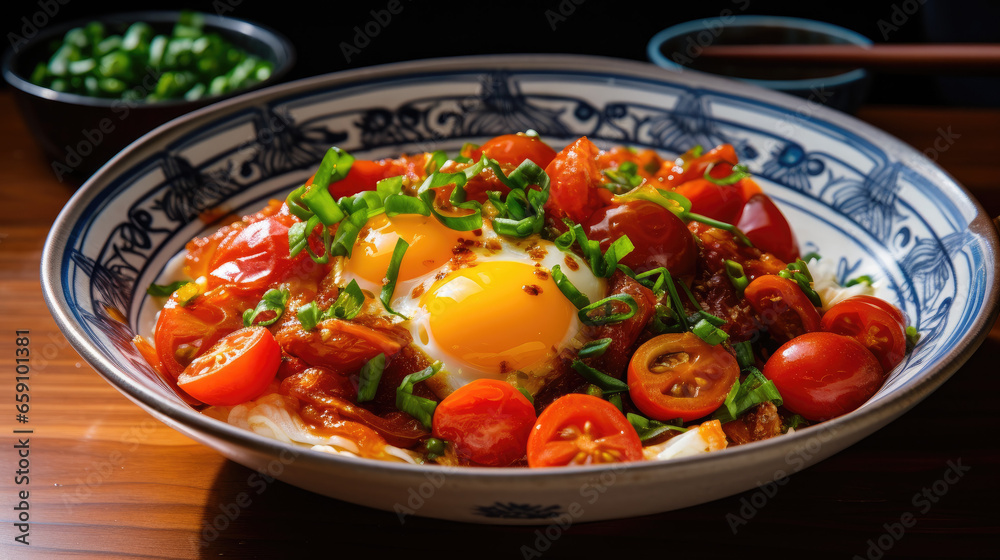 Wall mural fried eggs with tomatoes