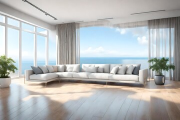 modern living room with sofa and sea view