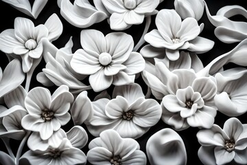 white flowers on black background