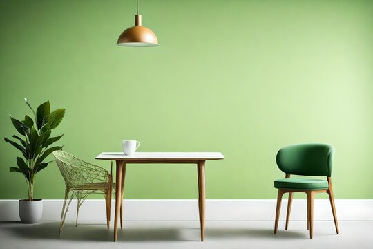 table and chair with lamp in the interior of the house with blank see green wall on the back interior luxary design 