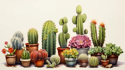 Foto op Plexiglas Cactus in pot watercolor of variety cactus