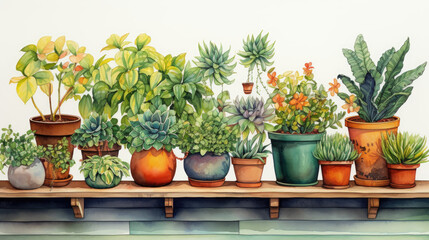 Watercolor of small plants in pots