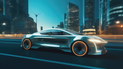 Fototapeta premium High-End Electric Driverless Car Concept: A Glimpse into the Future of Driving with Cutting-Edge Technology.