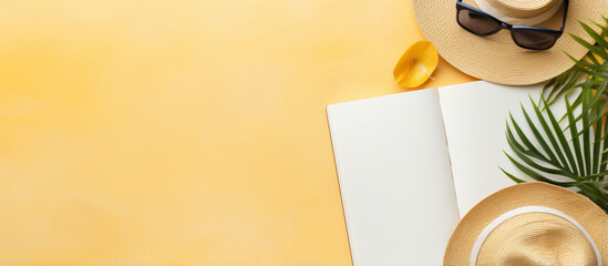 Blank writing book, summer vacation concept, planner, copy space, space for text