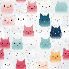 Obraz premium Cute Seamless Cat Pattern Design - Childish Hand Drawn Style Kitten Pattern Background. Generate AI