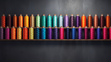 a wall of colorful thread spools for embroidery