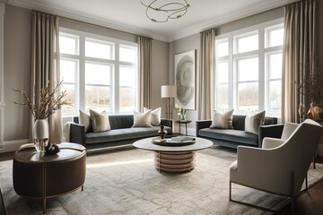 a stylish living room in the Hampton. Generative AI