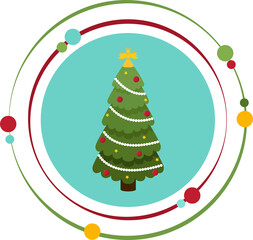 Decorated Christmas tree with angel holiday graphic icon