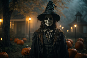 halloween pumpkin and witch