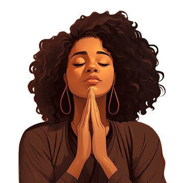 a young black woman praying hands