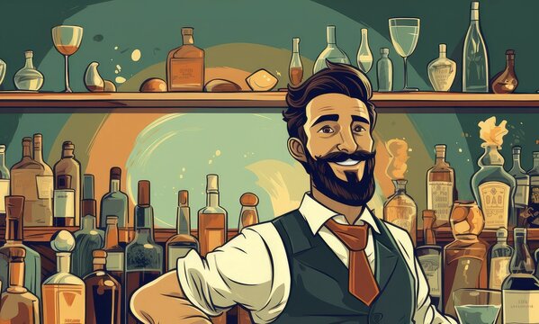 Skilled Bartender man bar. Drink brewery. Generate Ai