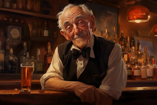 Experienced Bartender old man bar. Barista mocktail. Generate Ai