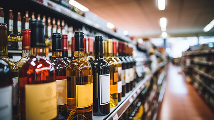 blur wine bottles on liquor alcohol - obrazy, fototapety, plakaty