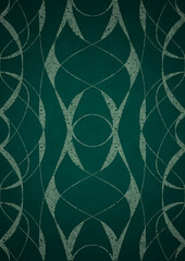 Hand-drawn unique abstract symmetrical seamless ornament. Bright green on a deep cold green with vignette of a darker background color. Paper texture. Digital artwork, A4. (pattern: p10-3d)