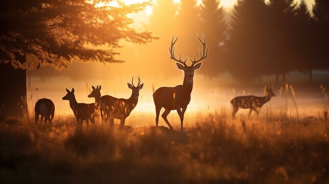  a herd of deer standing on top of a grass covered field.  generative ai