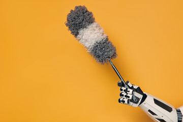 Robot isolated on orange background