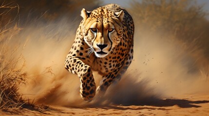  a cheetah running through the desert in the wild.  generative ai