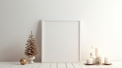 Blank Canvas for Greetings, the lamp and fir sprig against the wooden background, a large open...