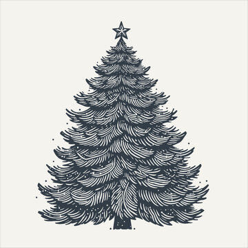 Christmas Tree. Vintage Woodcut Engraving Style Vector Illustration.	