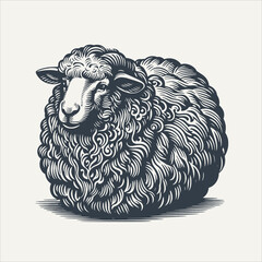 Wooly Sheep. Vintage woodcut engraving style vector illustration.	