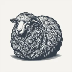 Fotobehang Wooly Sheep. Vintage woodcut engraving style vector illustration.  © RetroVector