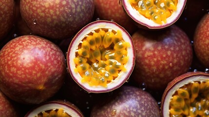 a close up of a bunch of fruit that is cut in half.  generative ai