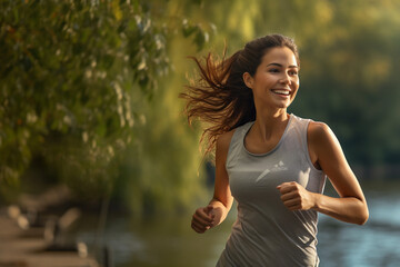 Healthy woman jogging at the riverside