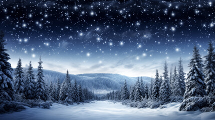 Fototapeta na wymiar A winter landscape under a moonlit sky on New Year's Eve is captured in the image.