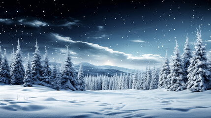 A moonlit winter landscape is captured on New Year's Eve, with a solitary figure standing in the snow.