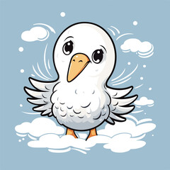 Albatrosstshirt design graphic, cute happy kawaii style, clear outline, vector,
