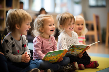 children in kindergarten at a reading lesson