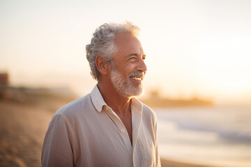 Fototapeta premium senior man standing and looking at the sky at the seaside