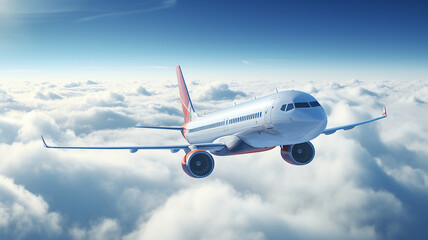 Naklejka na ściany i meble airplane above clouds photorealistic