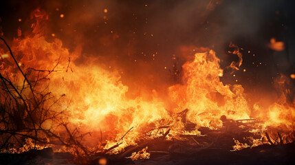 burning flames with trees smoke and fire, background texture