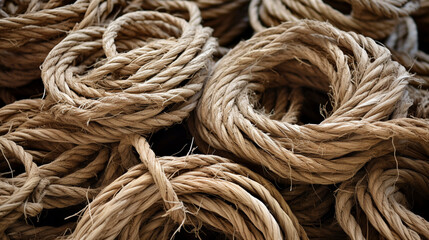 Fototapeta na wymiar coils of twine rope on black background