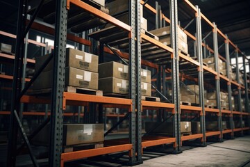 A large warehouse filled with numerous boxes. Ideal for illustrating concepts such as storage, logistics, inventory management, and distribution. Can be used in business presentations, websites, broch