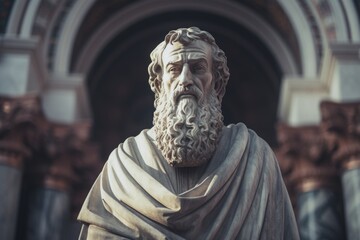 A statue depicting a man with a beard. This image can be used to represent wisdom, masculinity, or historical figures.