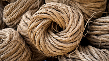 coils of twine rope on black background