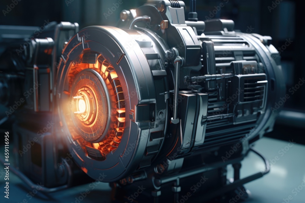 Aufkleber A detailed view of a machine with a radiant light emanating from it. Perfect for illustrating advanced technology or futuristic concepts.