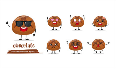 cute chocolate cartoon with many expressions. sweet different activity pose vector illustration flat design set with sunglasses.