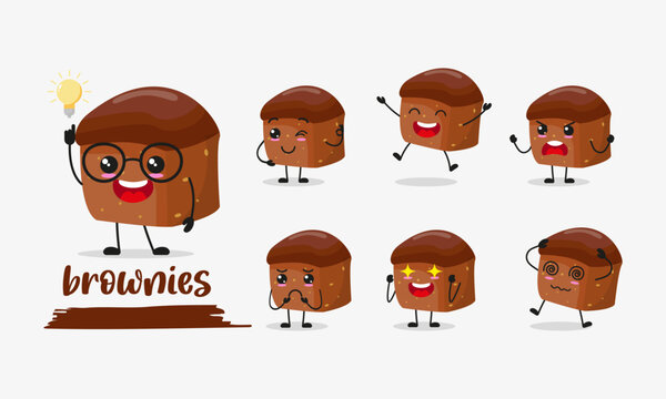 cute brownies cartoon with many expressions. bakery different activity pose vector illustration flat design set.
