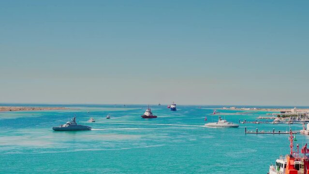 Yanbu, Saudi Arabia - Mar 16 2023, 4k, Aerial view panorama marina and port Lighthouse, Yanbu, Saudi Arabia