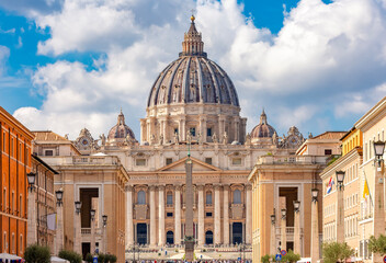 Fototapeta na wymiar St. Peter's basilica in Vatican and road of Conciliation in Rome, Italy