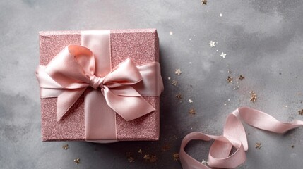 Valentine's Day gift box with a pink elegant ribbon with a textured background