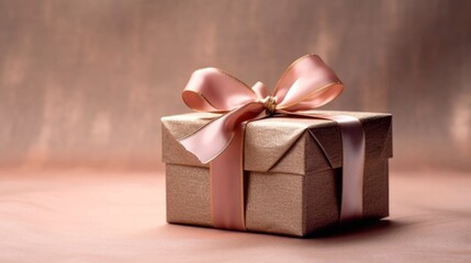 Obraz premium Valentine's Day gift box with a pink elegant ribbon with a textured background