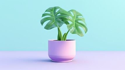  a green plant in a pink vase on a blue background.  generative ai