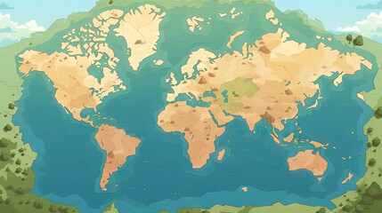  a map of the world with a lot of land and water.  generative ai